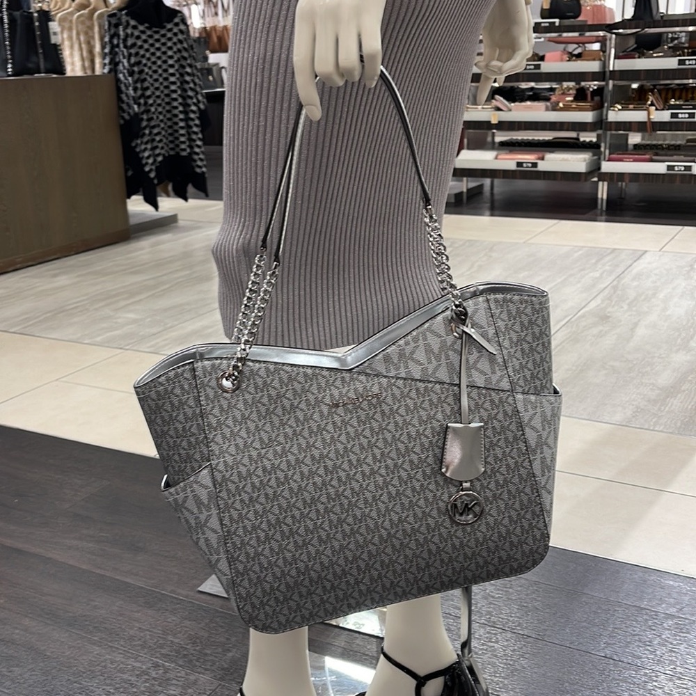 Michael Kors Jet Set Travel Large Chained Tote Shoulder Bag MK 
Silver

NWT